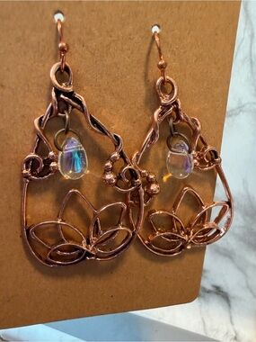 Lotus Flower Copper Wired Earrings. NEW